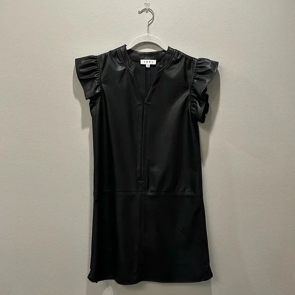 THML | Dresses | Thml Faux Leather Black Dress With Ruffle Shoulder |  Poshmark